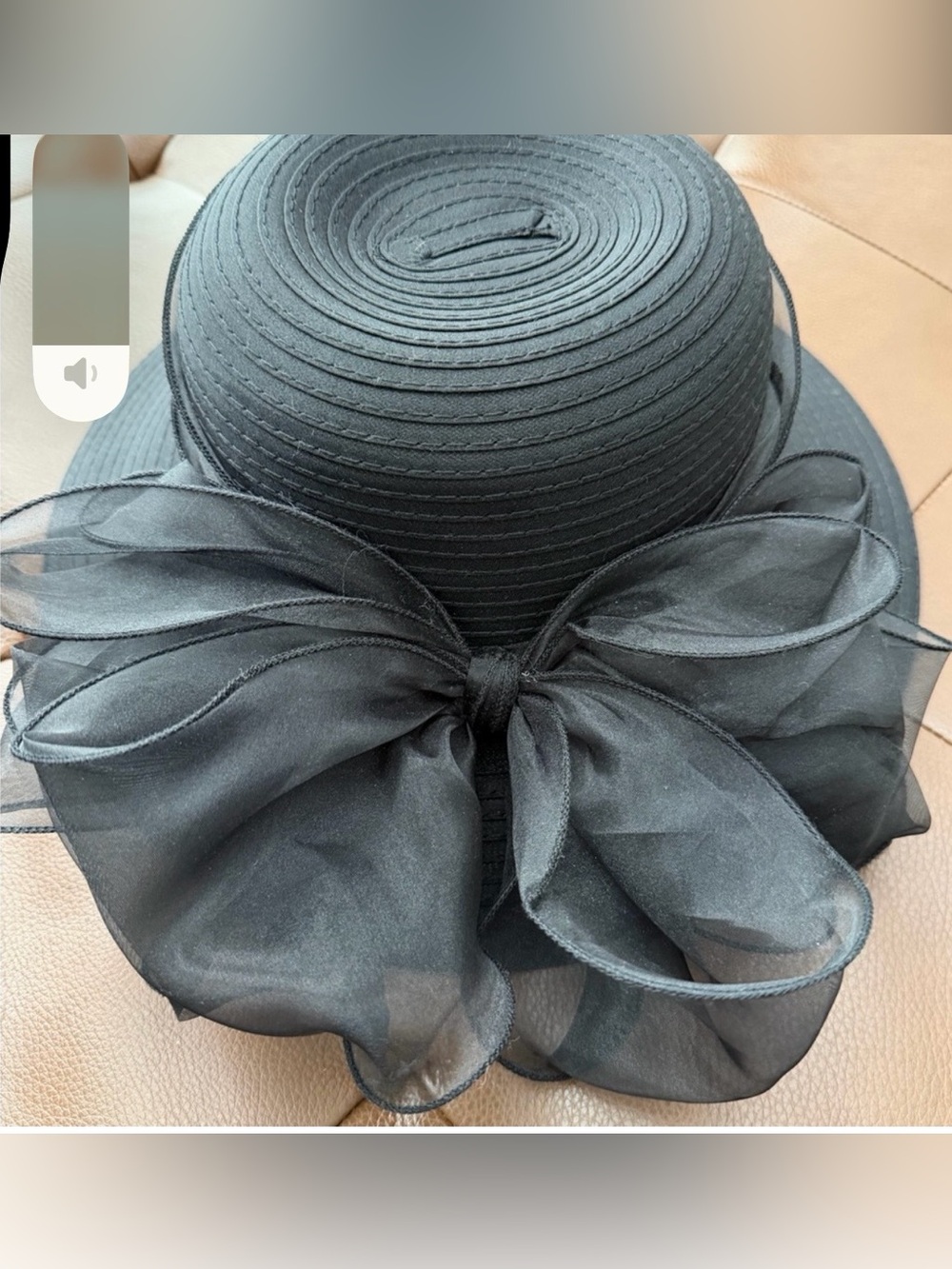 Black Organza Bow Wide-Brim Women's Hat